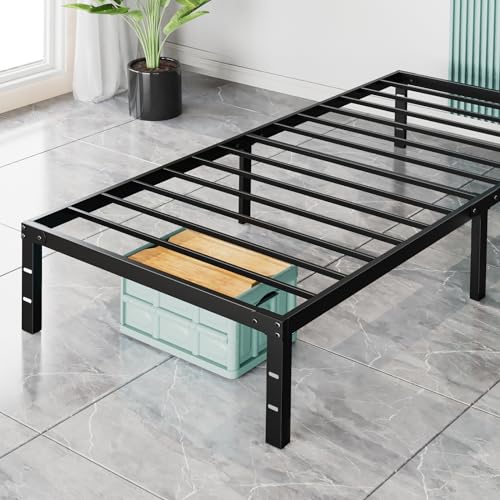 Sweetcrispy Twin Bed Frame - Heavy Duty Metal Platform Bed Frames Twin Size with Storage Space Under Frame, No Box Spring Needed, 14 Inches, Sturdy Steel Slat Support Sweetcrispy