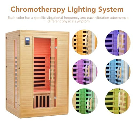 Garvee 2024 Upgrade 2 Person Sauna, 6 Heating Plate Infrared Physical Therapy Wooden Dry Steam Sauna, Low EMF, MP3 Auxiliary Connection, Dual Controls Inside and Outside Fits, Home Spa Day Use Garvee