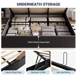 Allewie King Size Velvet Lift Up Storage Bed Frame, Vertical Channel Tufted Headboard, Hydrualic Underneath Storage, Upholstered Platform Bed, Wooden Slats Support, No Box Spring Needed, Black Allewie