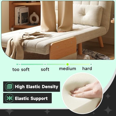 FLOCQISEM Convertible Chair Bed, Futon Sofa Bed Sleeper Chair with Solid Wood Leg and Storage Pocket, Linen Fabric Sofa Couch Guest Bed for Living Room, Bedroom, Office, Apartment (27.56) FLOCQISEM
