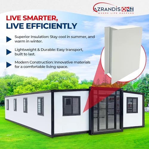 Azrandis One Portable Prefabricated Tiny Home, Foldable House to Live in 3 Bedroom, 1 Bathroom, 1 Kitchen, Quick Setup, Superior Insulation, House Container Home for Various Settings (30FT) - WoodArtSupply