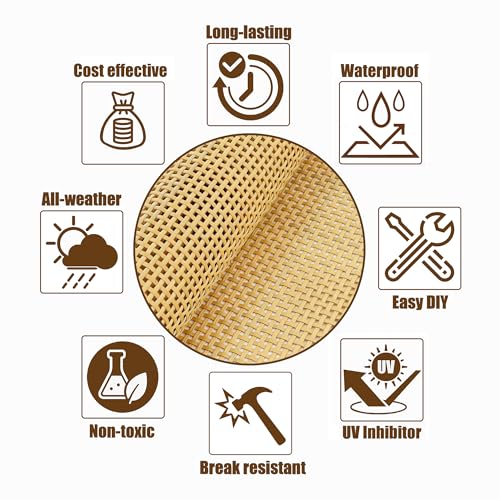 Plastic Rattan Square Webbing Roll, 16 in x 6.6 Ft, Faux Cane Webbing for DIY Home Decor Projects, Pre-Woven Open Mesh for Furniture, Bed, Cabinet, Wardrobe, Room Divider, Light Shade Laphivieh