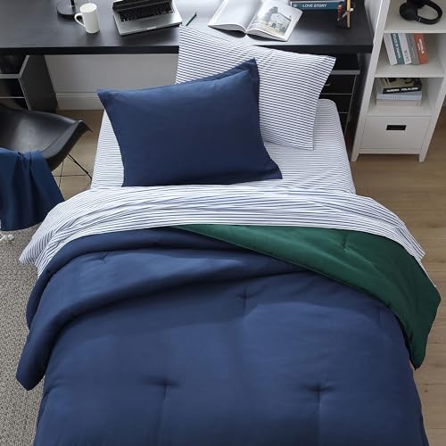 Nautica - Twin/Twin XL Comforter Set, Reversible & Ultra-Soft Bedding, Deep Pockets, 5 Piece Bonus Bed Set with Matching Bed Sheets, Pillowcase, & Tote Bag (Captain's Blue/Green) Nautica