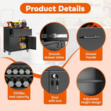 Metal Storage Cabinets Locker with Shelves and Drawer, Metal Rolling Storage Cart, Adjustable Shelf, Tool Organizer for Garage Warehouse, Black, 35" H x 30" W x 18" D Metallitrend