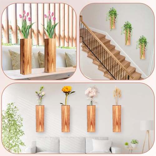 Yihurlm Wood Wall Planter for Indoor Plants,4 Pack Wooden Pocket Vase for Dried Flowers and Artificial Greenery,Modern Farmhouse Wood Wall Vase for Living Room Bedroom Bathroom Decoration (Br - WoodArtSupply