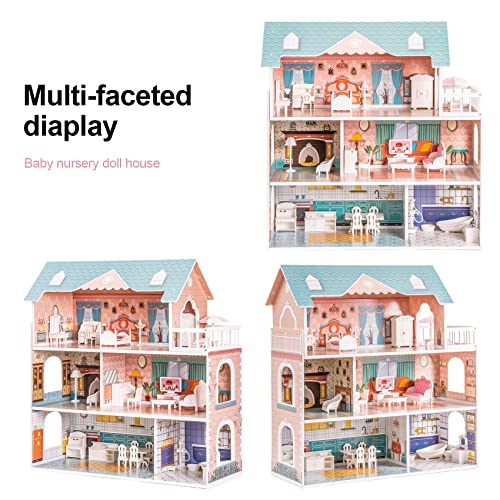 ROBUD Wooden Dollhouse for Kids Girls, Toy Gift for 3 4 5 6 Years Old, with Furniture ROBUD