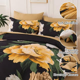 Dobuyly King Size Comforter Set 7 Piece Bed in a Bag, Yellow Brown Floral Printed on Black Comforter Set with Sheets, Soft Microfiber Botanical Boho Complete Bedding Set for All Season Dobuyly