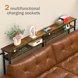 Keelian 78 Inch Double-Layer Narrow Console Sofa Table with 2 Power Outlets&4 AC Plugs&4 USB Ports, 4.9' Extension Cord Included, Behind Couch Table for Living Room/office Easy Assembly - Rustic Brown Keelian