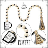 Jetec Coffee Wood Bead Garland with Tassel Coffee Bar Tiered Tray Decor Rustic Farmhouse Tiered Tray Home Decor Boho Beads Garland Kitchen Wall Rustic Coffee Bar Accessories(Simple Style) Jetec