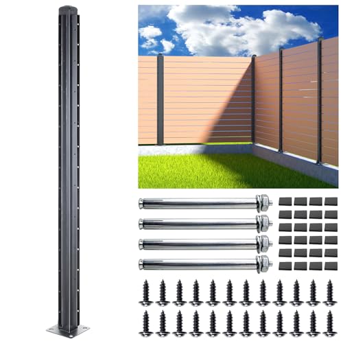 BITALS Q235A-Steel 5ft (H/58in) Heavy Duty Fence Post - Corner Post, Suitable for Outdoor Patio, Backyard and Garden Fence Post Bracket Construction (1pack-Matte Black) BITALS