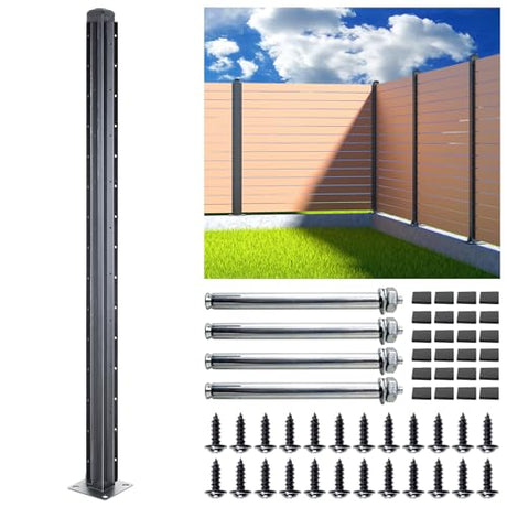 BITALS Q235A-Steel 5ft (H/58in) Heavy Duty Fence Post - Corner Post, Suitable for Outdoor Patio, Backyard and Garden Fence Post Bracket Construction (1pack-Matte Black) BITALS
