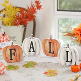 NEWLIGHTURE Fall Pumpkin Decor, 4pcs Wood Sign Pumpkin Block Set Farmhouse Fall Table Décor for Home Office Thanksgiving Tiered Tray Decor NEWLIGHTURE