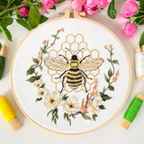 Myfelicity Embroidery kit for Adults, 3-Piece Bee and Butterfly Floral Designs, Including Tools Handmade Embroidery Hoop Art Set (Yellow)