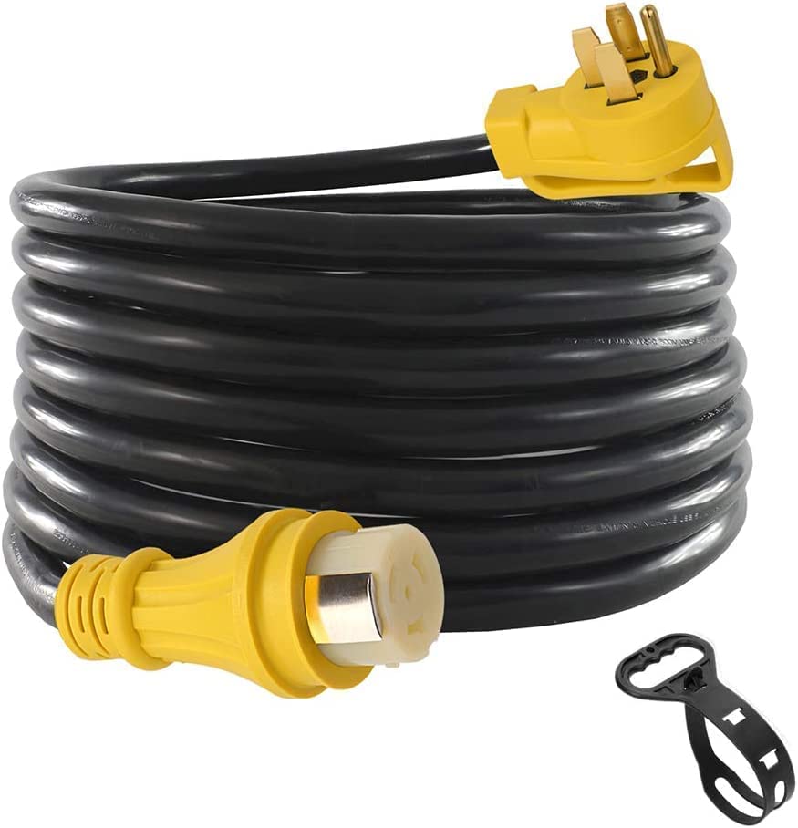 S7 50Ft 50Amp STW Heavy Duty RV Extension Cord with Additional Ring,14-50P Male and SS2-50R Twist-Locking Female,6AWG/3C + 8AWG/1C 125V/250V for RV Trailer, Camper, Motorhome - WoodArtSupply