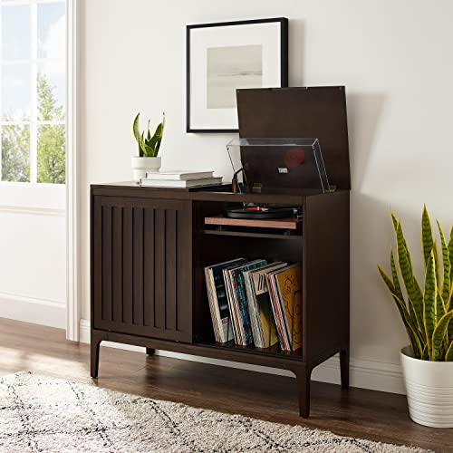 Crosley Furniture Asher Media Console and Record Player Stand with Storage for Vinyl Records, Dark Brown Crosley Furniture