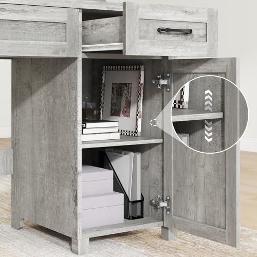 Farmhouse 47" Executive Desk, Computer Desk with Drawers and Storage Cabinet, Workstation Computer Table for Study and Home Office. Vabches