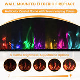 COCO DESIGN 32-Inch Floating Mantel with 18 Inch Wall Mounted Electric Fireplace, All-in-One Fireplace with Colored Crystal Stone, Multi Ambient Light Colors with Remote, 1500W Heater, White COCO DESIGN