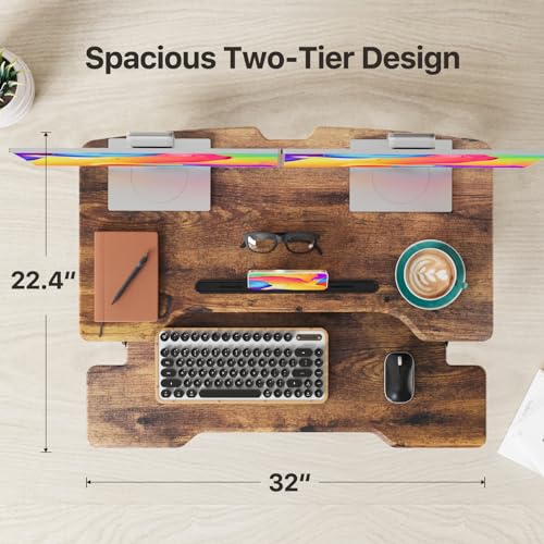 JYLH JOYSEEKER Standing Desk Converter 32 inch, Height Adjustable Sit Stand Desk Riser, Quick Sit to Stand Desktop Dual Monitor Riser Workstation for Home Office with Keyboard Tray, Rustic Brown JYLH JOYSEEKER