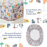 lasoftan Construction Toddler Bedding Set for Boys, 4 Piece Bed-in-a-Bag Toddler Comforter Sets, Excavator, Cars Printed, Super Soft and Comfortable Microfiber Todeeler Bed Set lasoftan