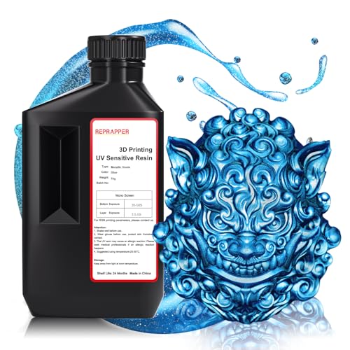 RepRapper Blue MetalShift 3D Printer Resin 405nm Fast UV-Curing Standard Photopolymer 3D Printing Resin with Metallic Shine for LCD Printer, Azure Alloy 1000g