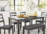 Signature Design by Ashley Bridson 6 Piece Dining Set, Includes Rectangular Dining Table, 4 Ladderback Chairs & Bench, Wood, 36" W x 60.13" D x 30" H, Gray Signature Design by Ashley