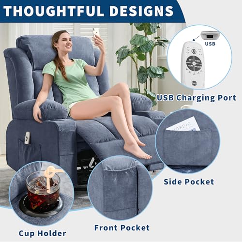 GarveeLife Rocking Recliner Chair for Nursery Glider Recliner with Cup Holder Swivel Rocker with Upholstered Deep Seat Comfy Single Sofa for Living Room Blue