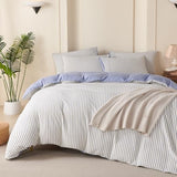 BUPIRD Comforter Set King Striped Blue 100% Soft Washed Microfiber Jacquard 3 Pieces King Striped Bedding Sets Blue White Comforter for All Seasons and 2 Pillowcases Comfort Breathable BUPIRD