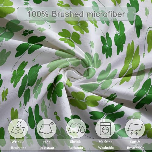 Aesthetic Duvet Cover Set Green - Single 3-Piece Double-Sided Printed Bedding with Minimalist Clover Modern Design, Ultra-Soft Microfiber Quilt Cover with Zipper for a Calm Generic