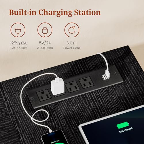 UPOSOJA 55.9 in Executive Desk with Power Outlets, Modern Home Office Desk with Storage Cabinet, Wood Computer Desk Business Workstation Desk Conference Table, Black (Storage Cabinet) UPOSOJA