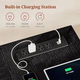 UPOSOJA 55.9 in Executive Desk with Power Outlets, Modern Home Office Desk with Storage Cabinet, Wood Computer Desk Business Workstation Desk Conference Table, Black (Storage Cabinet) UPOSOJA