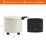 Furniliving Modern Round Storage Ottoman,Button Tufted Ottoman Foot Stools Ottoman Footstool with Removable Lid Storage Ottoman for Living Room, Bedroom, Makeup Room，Beige Furniliving