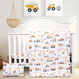 JISEN 3 Piece Crib Bedding Set Soft Baby Crib Bedding Set Construction Trucks Crib Comforter Set - Comforter Sheet Pillowcase Nursery Bedding Sets for Baby Girls or Boys JISEN