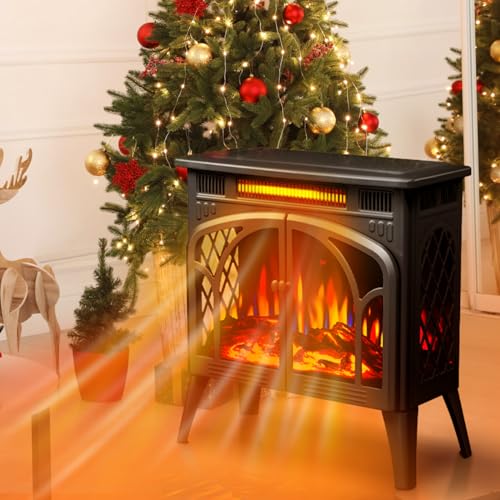 ZAFRO 24-inch Electric Fireplace Heater, 5100 BTU Freestanding Portable Electric Fireplace Stove with Remote Control & Timer, Adjustable Flame Color, 500W/1500W, Black ZAFRO