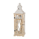 Glitzhome Farmhouse White Wood Metal Lanterns Decorative Hanging Candle Lanterns Set of 2 Glitzhome