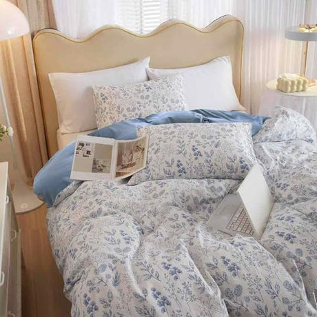 Faincy Floral Full Size Comforter Set, White Blue Flower Pattern Printed Preppy Reversible Alternative Bedding Sets - 80 x 90 3PC Soft Microfiber Duvet Farmhouse Vintage Bed in a Bag for Women Girls Faincy