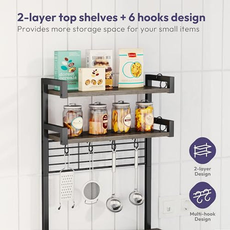 SWTYMIKI Coffee Bar Station Rack - Bakers Rack Corner Coffee Stand Station, Bar Cabinet for Kitchen with Hooks Grey SWTYMIKI