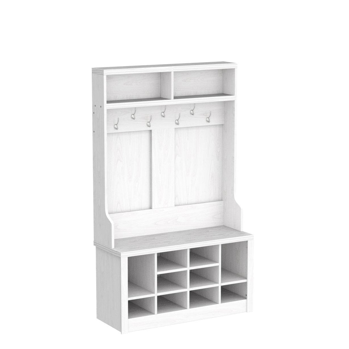 Itaar Hall Tree with Storage Bench, 3-in-1 Entryway Bench with Coat Rack, Adjustable Shoe Storage and Hanging Hooks, Embossed White Itaar