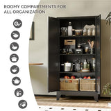 COFaR 61" Metal Pantry Cabinet in Black, Modern Storage Cabinet with Adjustable Shelves, Sturdy Metal Cupboard for Kitchen, Office, Living Room & Bathroom Organization COFaR