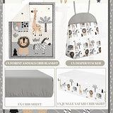4 Piece Woodland Forest Animals Crib Bedding Set, Including Jungle Safari Crib Skirt, Blanket, Nursery Bed Sheet and Diaper Stacker, Soft Neutral Nursery Standard Size Baby Bedding for Baby Girls Boys Oudain