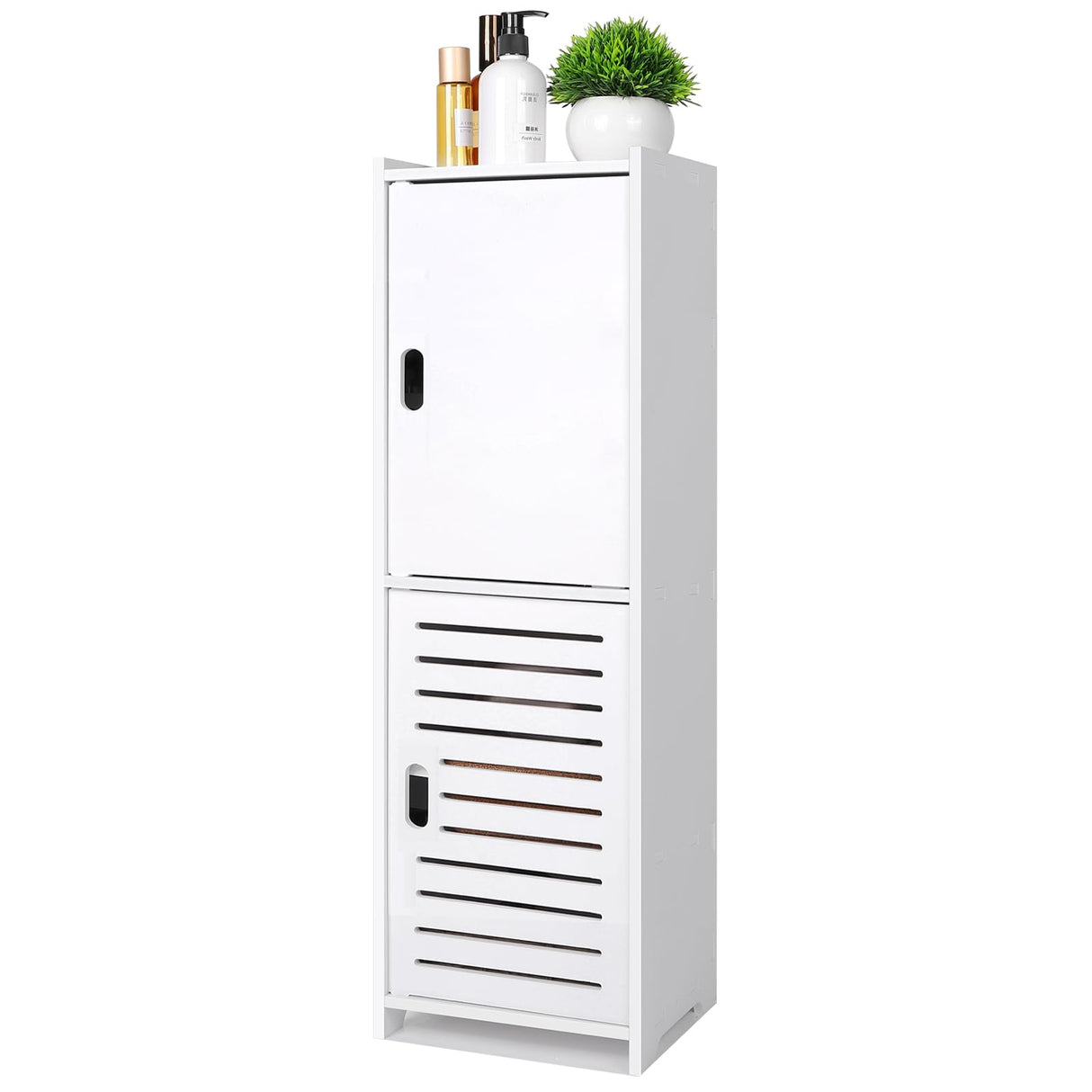 YARUKIMA Bathroom Floor Storage Cabinet,Side Storage Organizer,Bathroom Unit with Door and Shelves,Freestanding Cabinet for Hallway/Living Room, White YARUKIMA