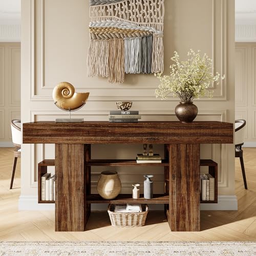 Einhomn 63 Inches Entryway Table, Wooden Console Table with Storage, Narrow Sofa Table Behind Couch, Farmhouse Long Entry Hallway Tables for Entrance, Foyer, Living Room, Rustic Brown Einhomn