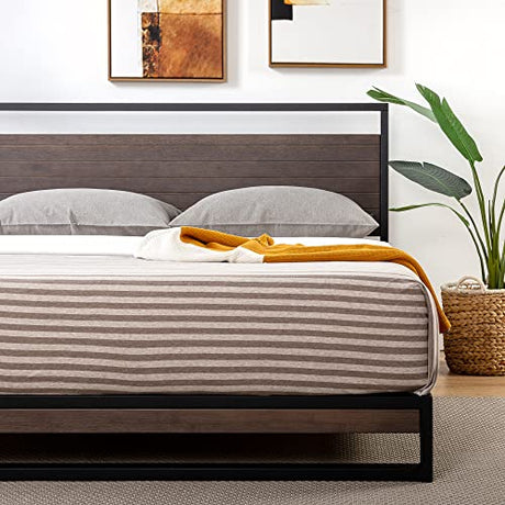 Zinus Suzanne Bamboo and Metal Platform Bed Frame, 7-Inch Low Profile, Solid Steel Construction, No Box Spring Needed, Wood Slat Support, Easy Assembly, Grey Wash, King Zinus