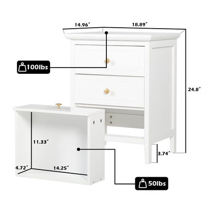 3 Drawer White Nightstand Wooden Large Night Stands with Gold Handle 19 Inch Modern Bedside Table for Bedrooms Mesa de Noche Blanca