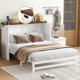 Enoioyonay Full Size Murphy Cabinet Bed with Storage Drawers, Wood Murphy Cabinet Bed with Charging Station, USB Port, Save Space, No Box Spring Needed, for Guest Bedroom, Living Room, White-Walnut Enoioyonay