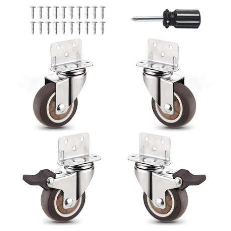 Heavy Duty Casters Set of 4 with Brake,L-Shape Side Mount TPR Plate Caster Wheels Replacement for Baby Bed, Carts Trolley, Kitchen Cabinet, Furniture, Table, Loading Capacity 240 Lbs (2” L-Shape) Molen