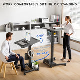 BONTEC Rolling Standing Desk, Tilting Desktop, Foot Pedal Height Adjustable, Small Mobile Portable Laptop Computer Workstation for Teacher Home Office with Storage Shelf, 2 Hooks, Wheels, Black BONTEC