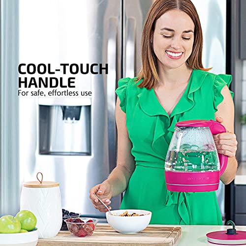 OVENTE Glass Electric Kettle Hot Water Boiler 1.5 Liter Borosilicate Glass Fast Boiling Countertop Heater - BPA Free Auto Shut Off Instant Water Heater Kettle for Coffee & Tea Maker - Pink KG83F OVENTE