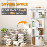 RUNSUNSPRI 4 Tier Rotating Bookshelf Tower, Spinning Bookshelf, Revolving 360° Bookcase Storage Round Carousel, Vertical Rotate Turning Spiral Corner Organizer Lazy Susan, White RUNSUNSPRI