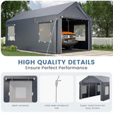 EROMMY Carport, 10' x 20' Heavy Duty Carport with Roll-up Windows，Portable Garage with Removable Sidewalls, Car Canopy with All-Season Tarp and Sandbags for Truck, Tractor, Boat, Gray EROMMY