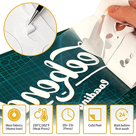 VinylRus Heat Transfer Vinyl-12” x 50ft White Iron on Vinyl Roll for Shirts, HTV Vinyl for Silhouette Cameo, Easy to Cut & Weed VinylRus